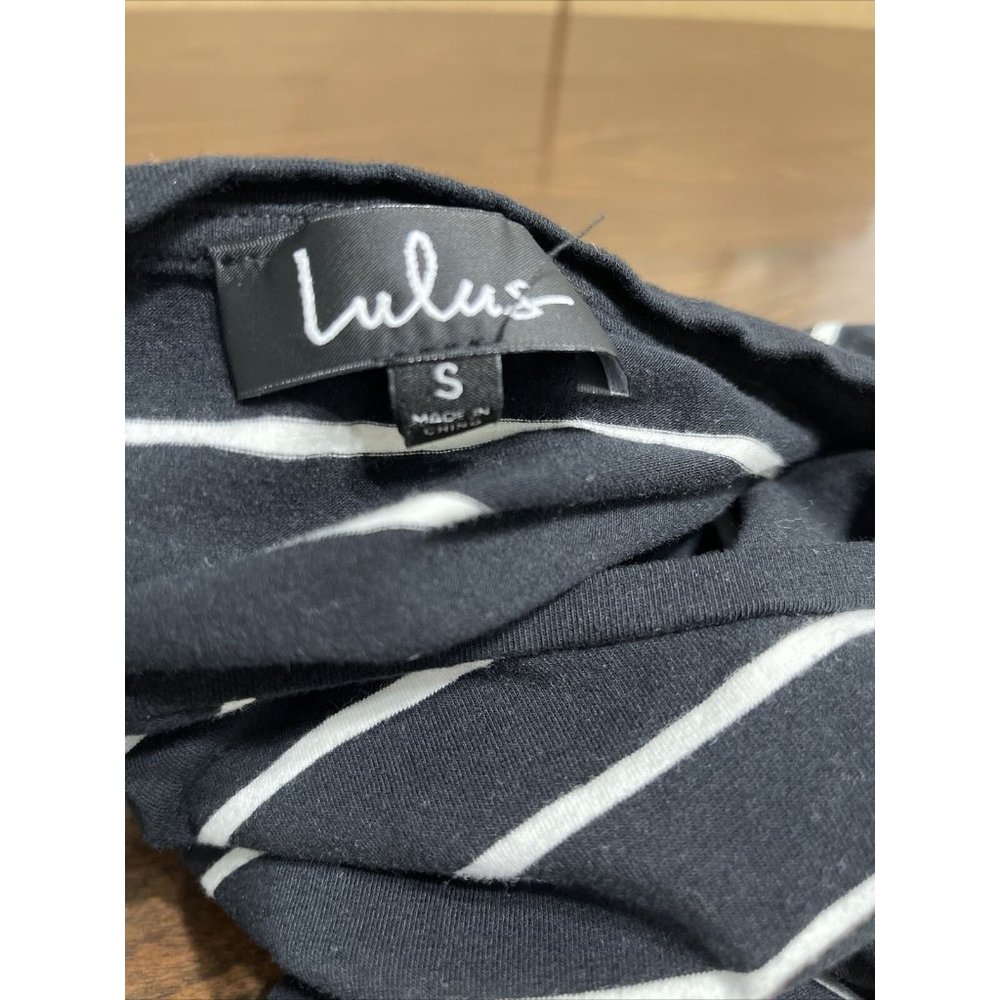 LULUS Women's Small Black White Striped Mini Shirtdress - Picture 14 of 14